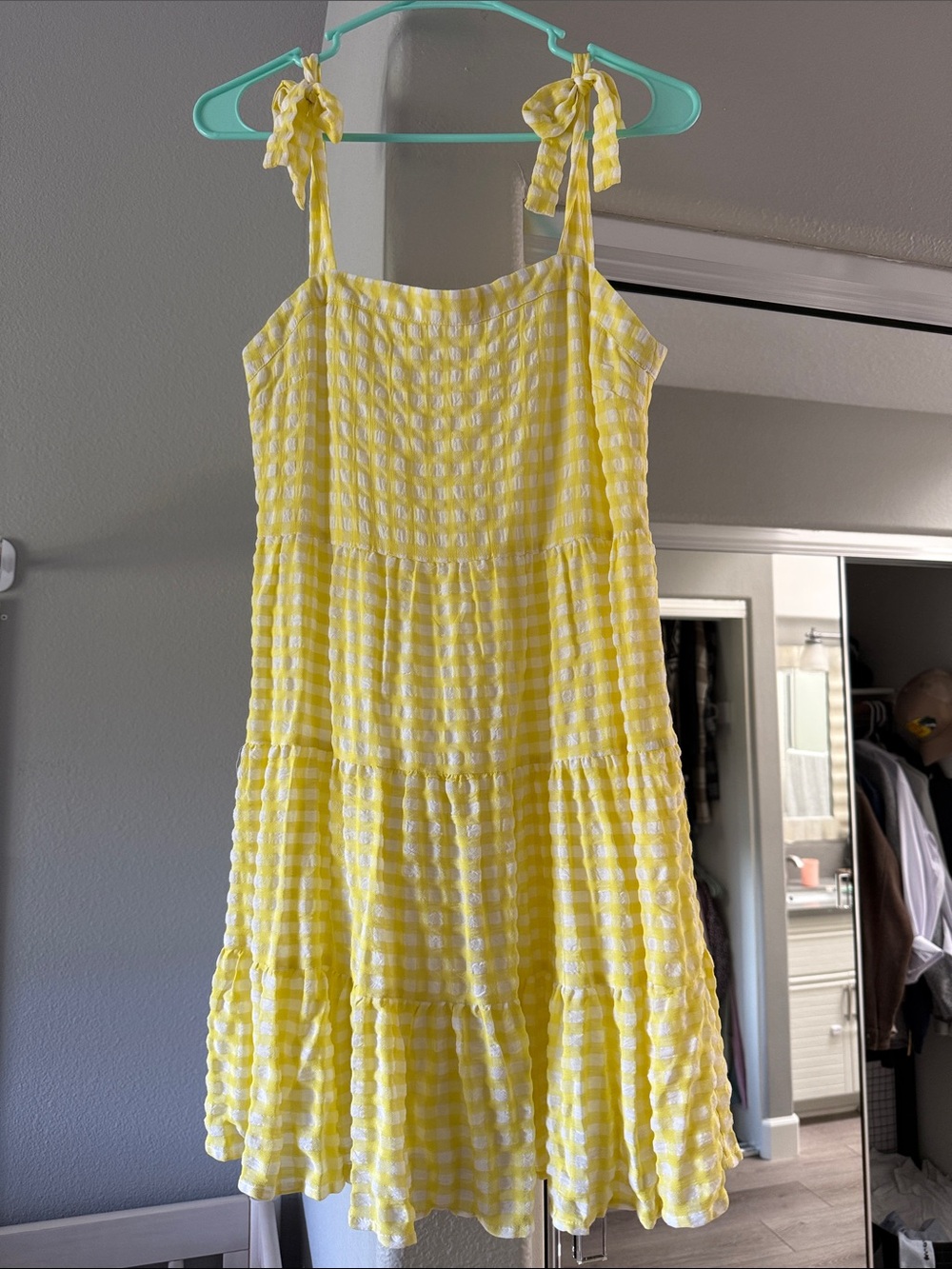 Pink Lily Yellow Gingham Tie-Shoulder Mini Dress